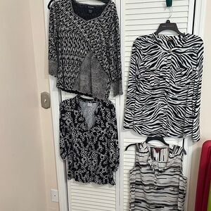 Black and White Patterned Blouses Set
